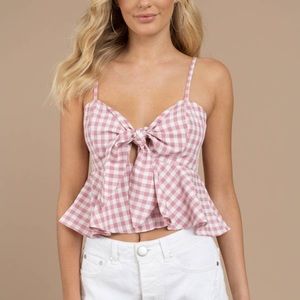 lost in lunar checkered gingham pink and white crop peplum cute top